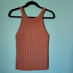 Boho Festival Ribbed Halter Top - Rust Medium